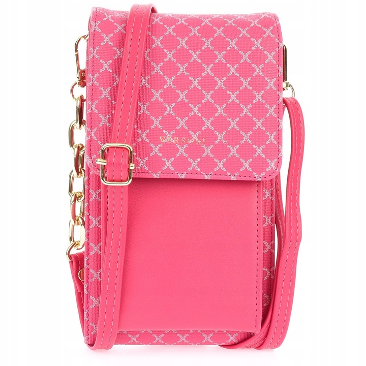 Geanta dama fucsie, mini listonosa, ecologica, cu doua compartimente, 18x11cm, curea reglabila 60-125cm