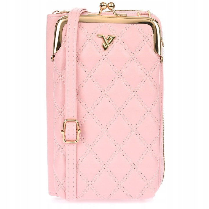 Geanta de umar pentru femei, roz, 19x11x5cm, din piele ecologica, cu detalii aurii