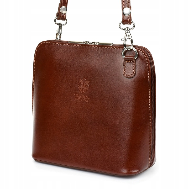 Дамска чанта Vera Pelle, малка, изработена от естествена кожа, с 2 джоба, флорална, 17x17x8см