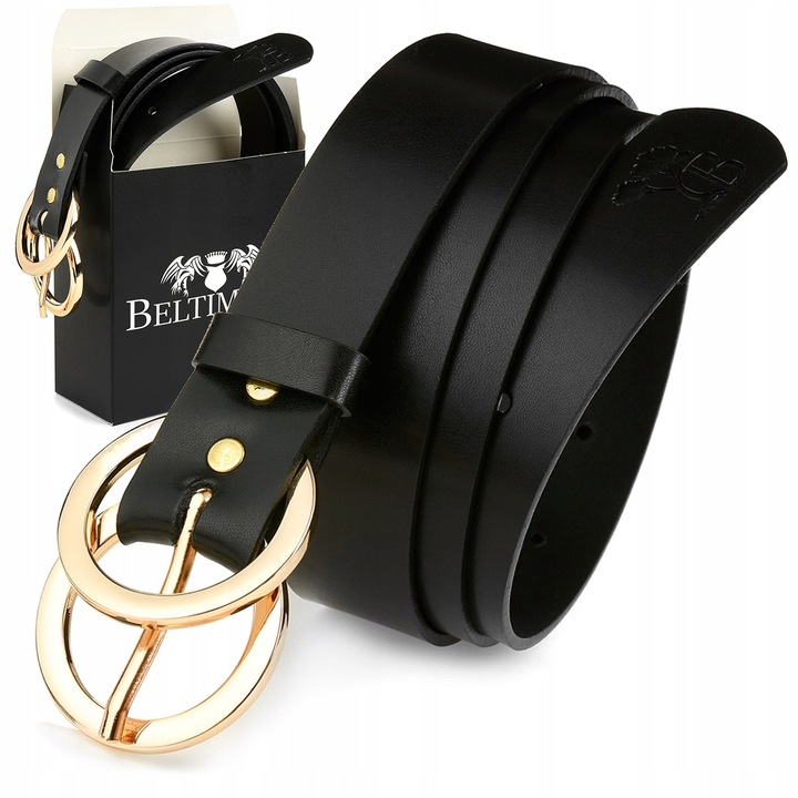 Кожен колан, Beltimore, дължина 120 см, черен цвят, златна катарама