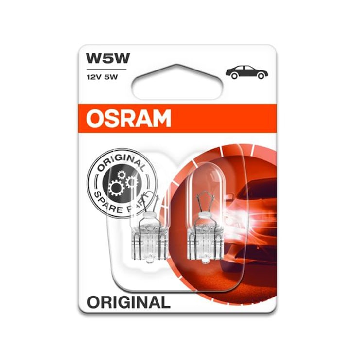 Becuri auto W5W, Osram, 12V, 5W, set 2 bucati