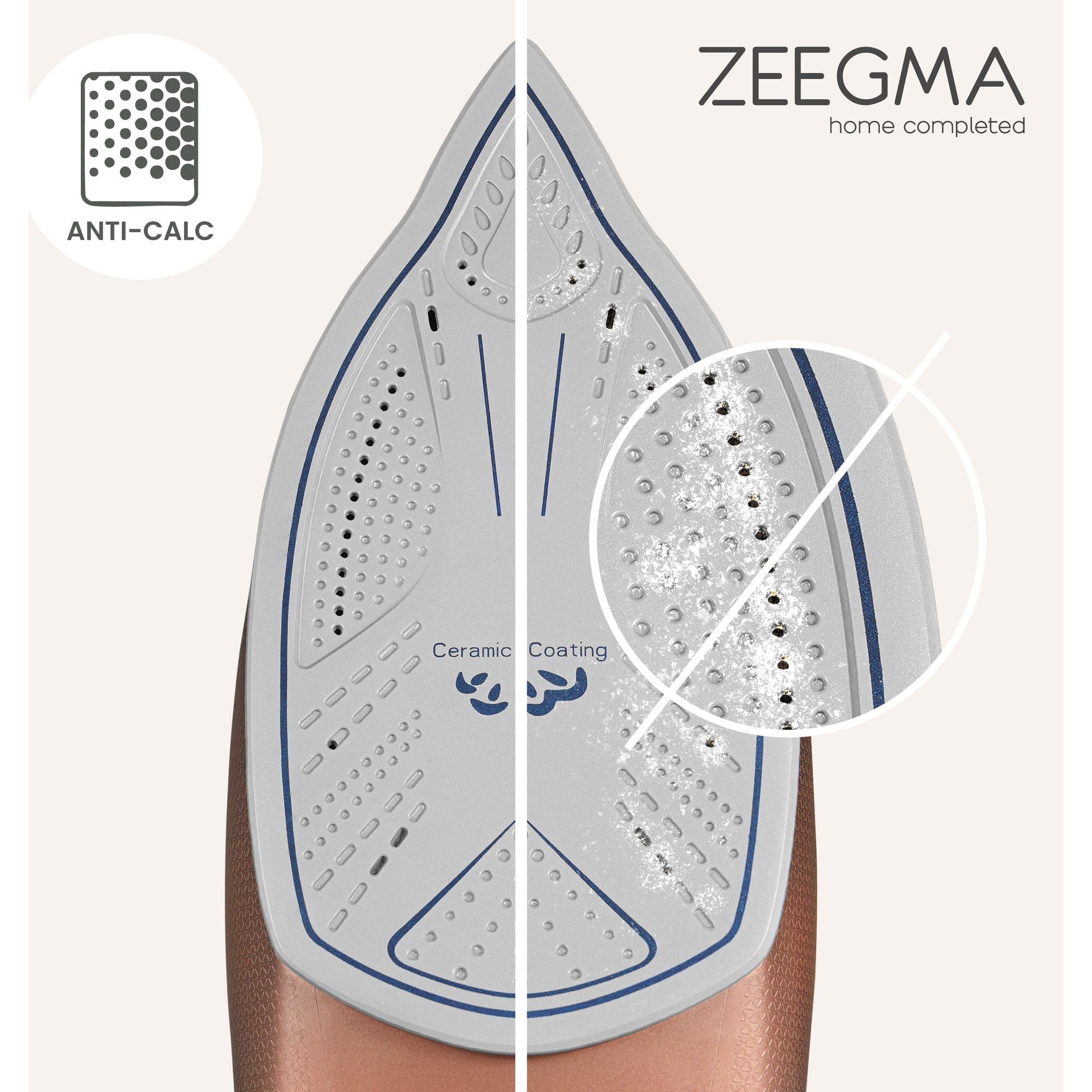 Fier de calcat Zeegma Irone Base Black Gold, 3100 W, Abur variabil 40 g/min, 320 ml, Sistem anti picurare, Functie anticalcar, Aur