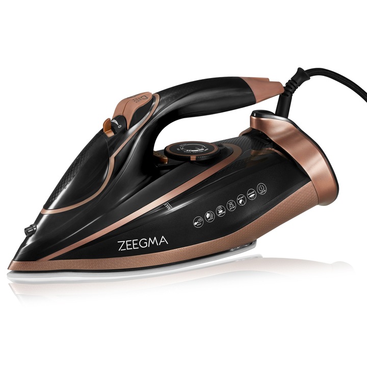 Fier de calcat Zeegma Irone Base Black Gold, 3100 W, Abur variabil 40 g/min, 320 ml, Sistem anti picurare, Functie anticalcar, Aur
