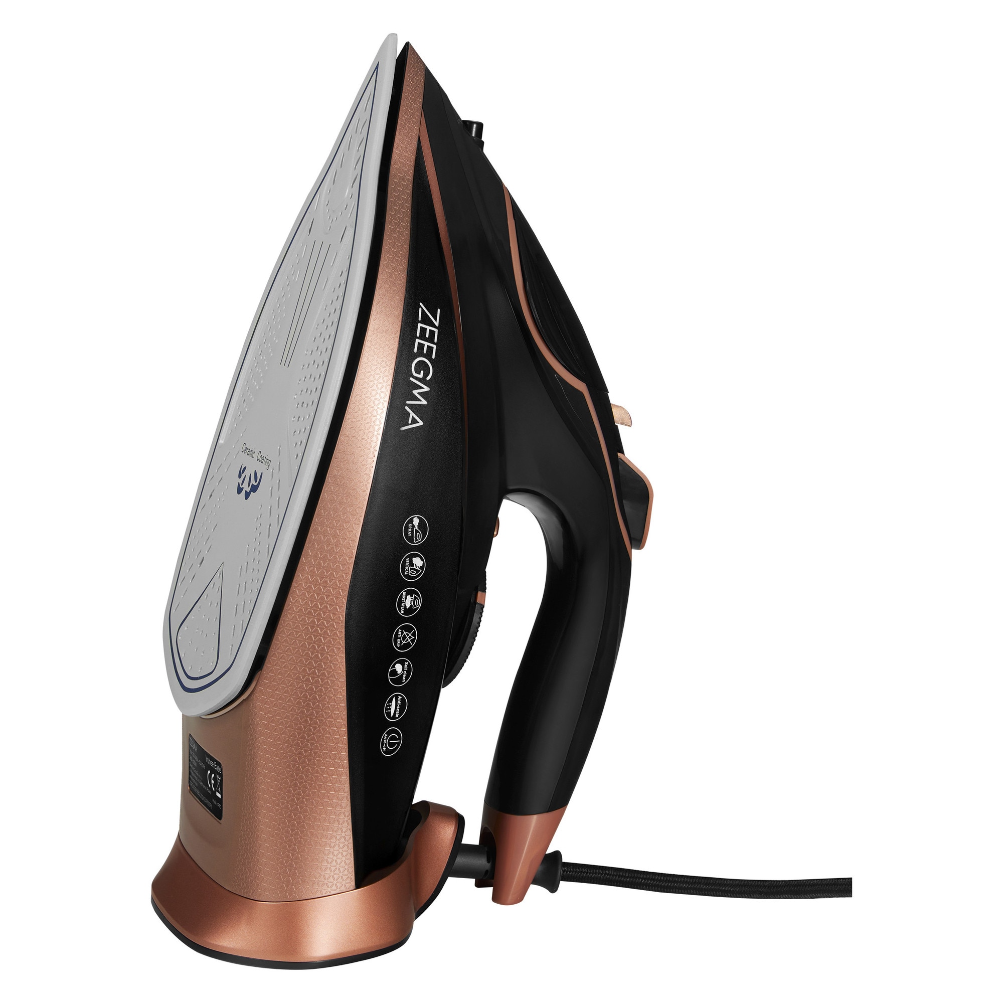 Fier de calcat Zeegma Irone Base Black Gold, 3100 W, Abur variabil 40 g/min, 320 ml, Sistem anti picurare, Functie anticalcar, Aur