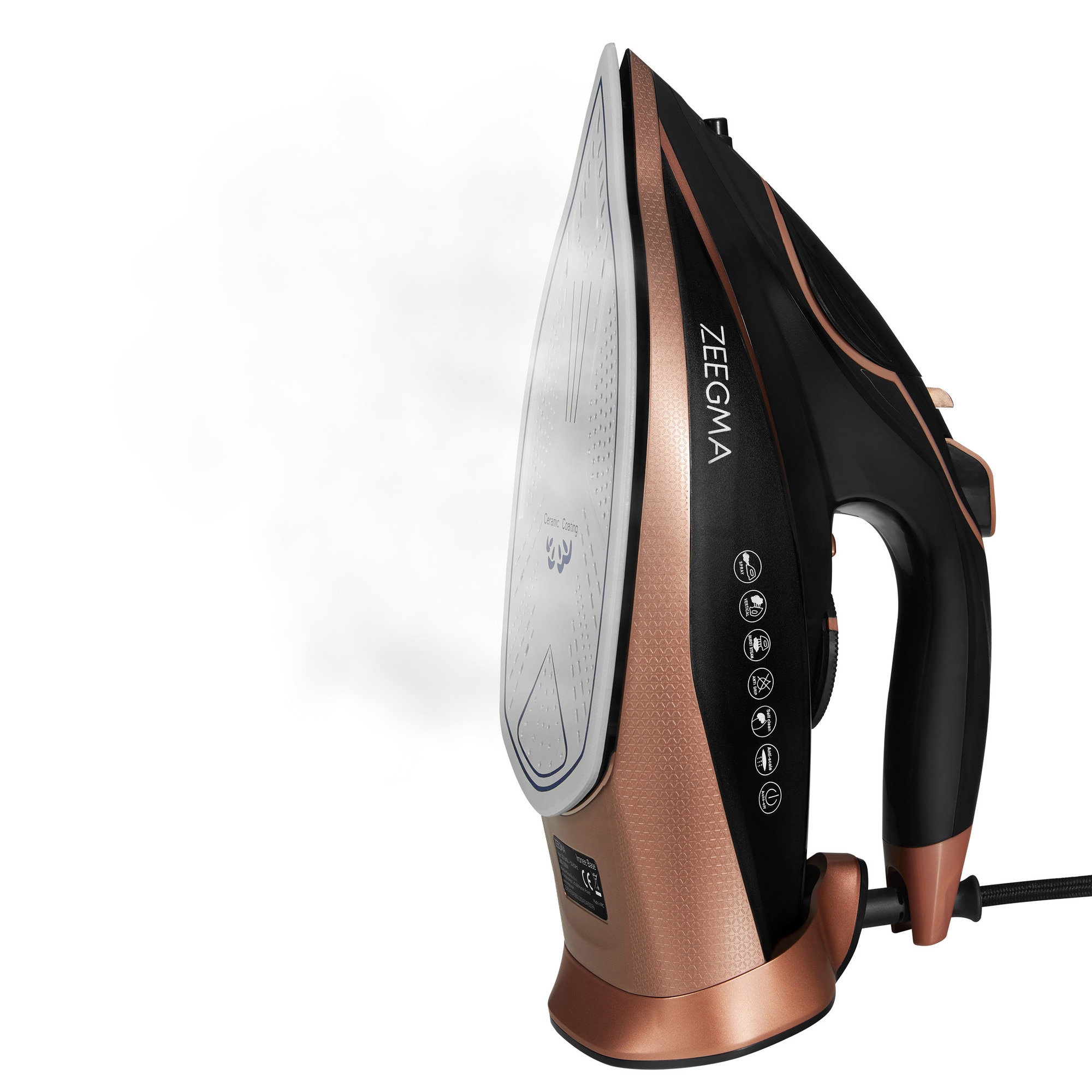 Fier de calcat Zeegma Irone Base Black Gold, 3100 W, Abur variabil 40 g/min, 320 ml, Sistem anti picurare, Functie anticalcar, Aur