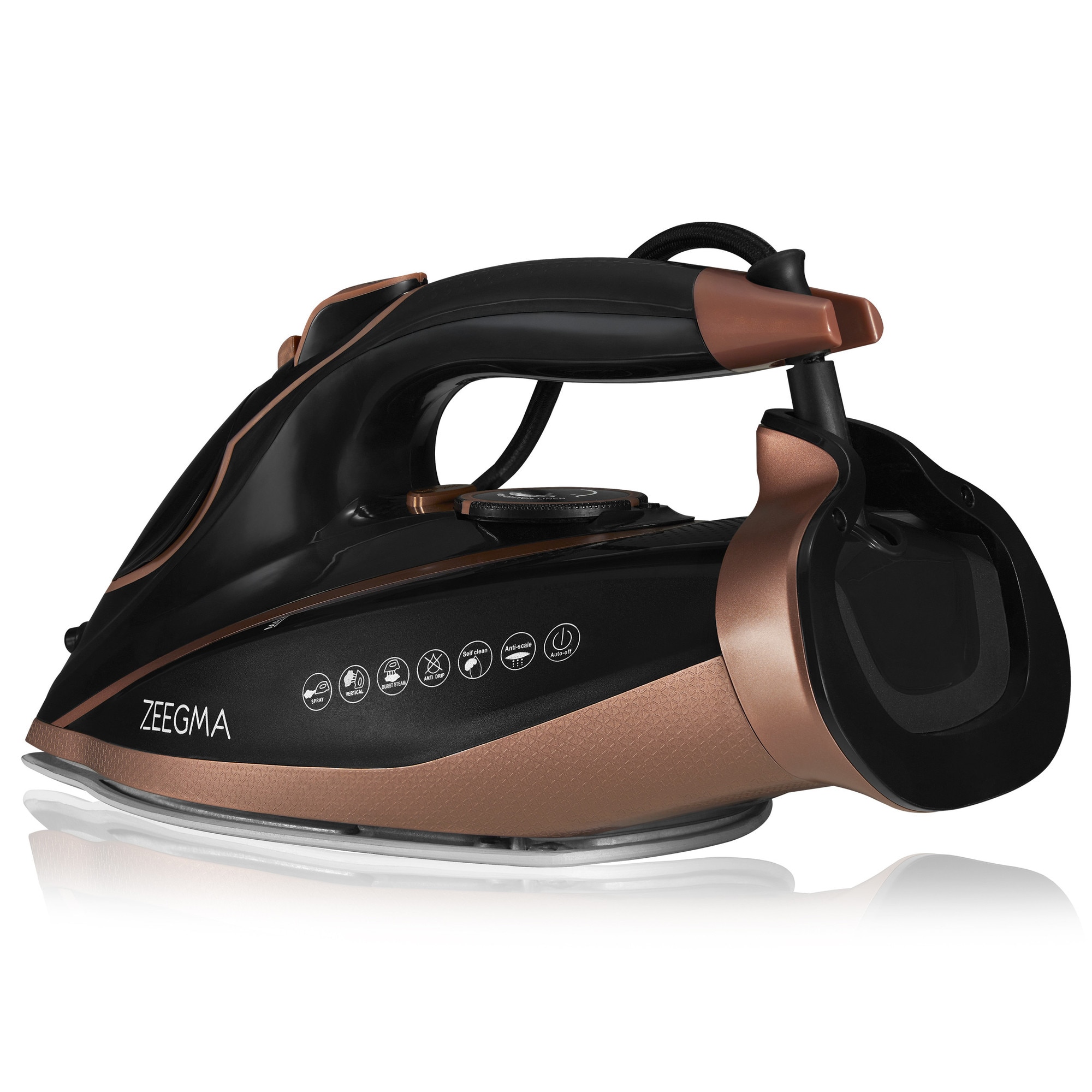 Fier de calcat Zeegma Irone Base Black Gold, 3100 W, Abur variabil 40 g/min, 320 ml, Sistem anti picurare, Functie anticalcar, Aur