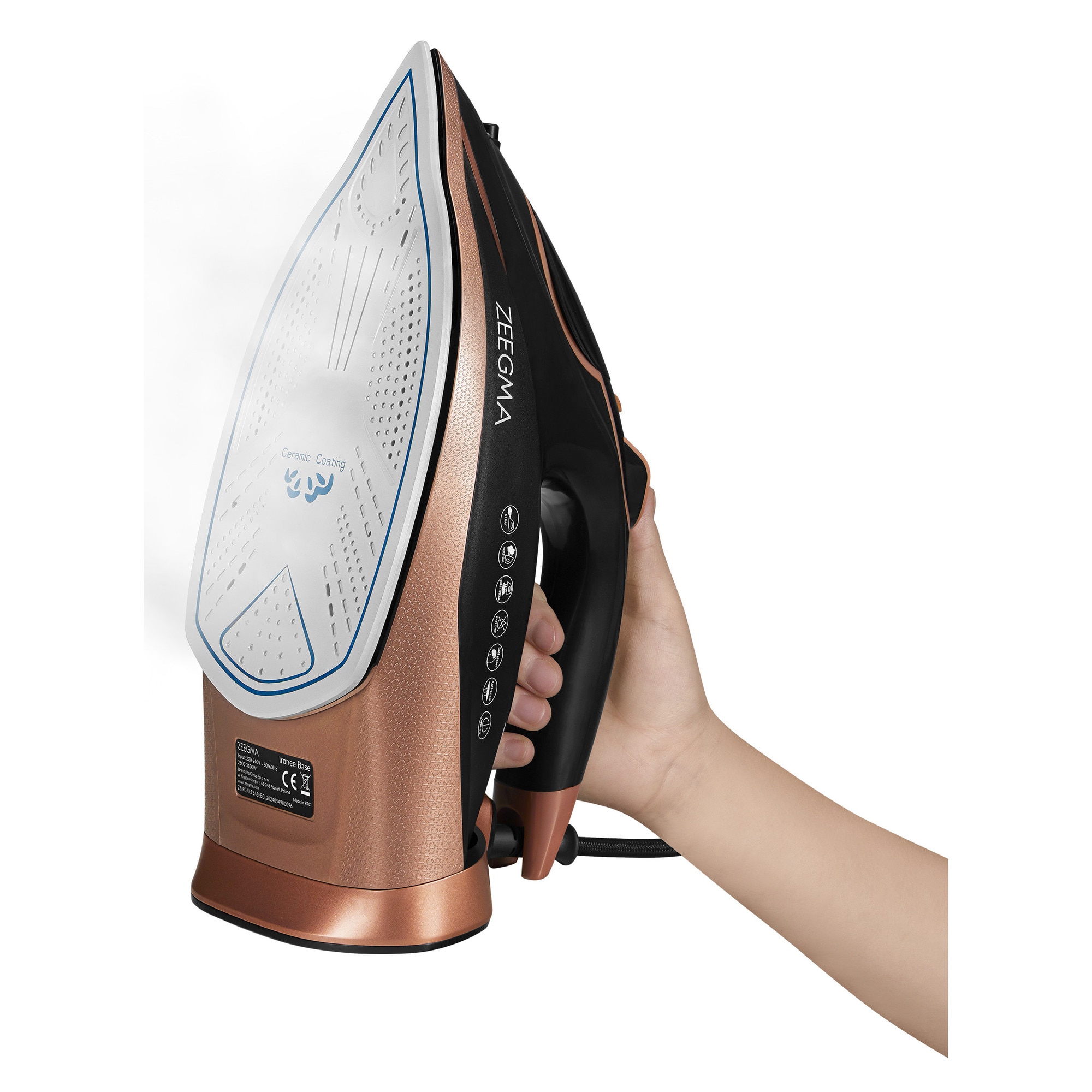 Fier de calcat Zeegma Irone Base Black Gold, 3100 W, Abur variabil 40 g/min, 320 ml, Sistem anti picurare, Functie anticalcar, Aur