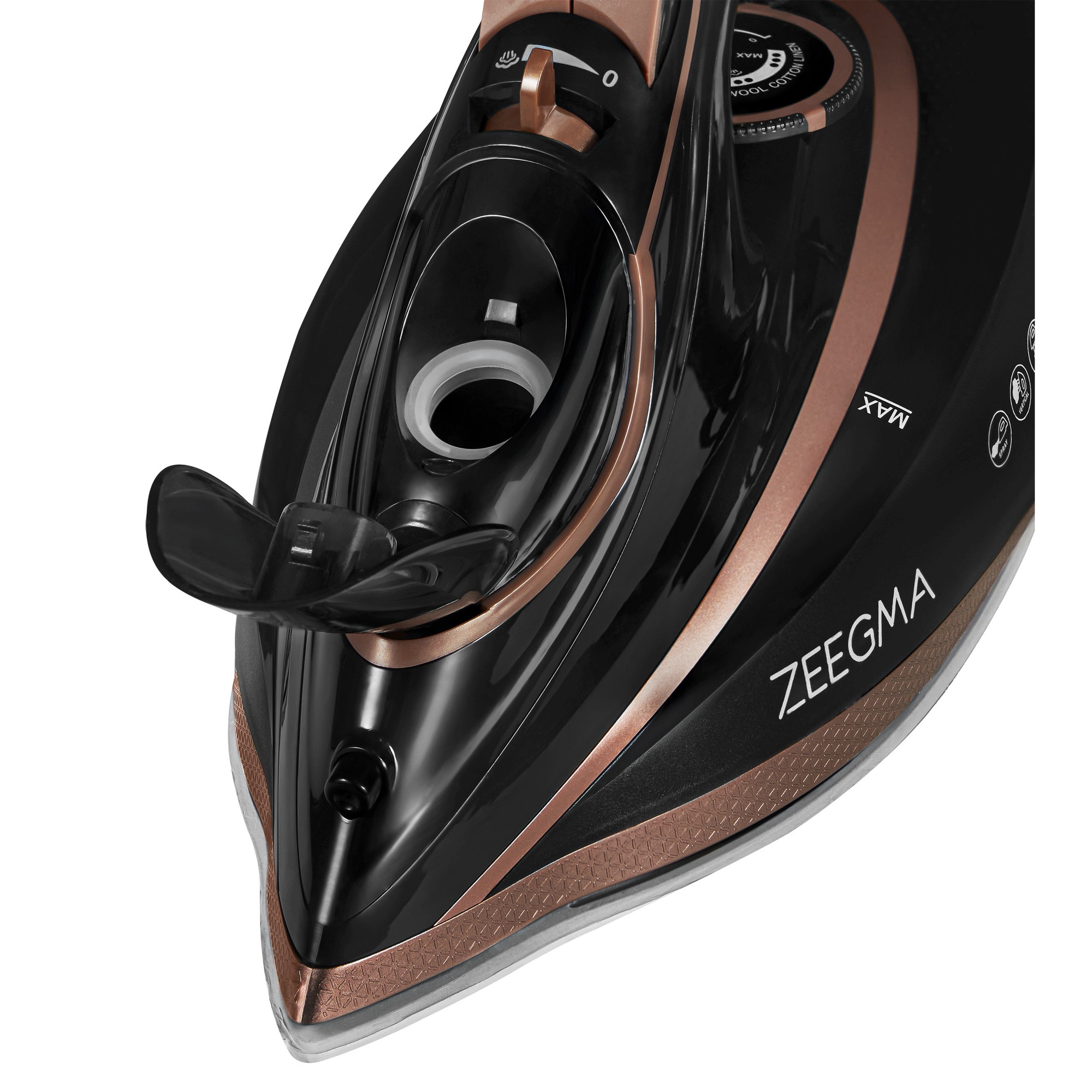 Fier de calcat Zeegma Irone Base Black Gold, 3100 W, Abur variabil 40 g/min, 320 ml, Sistem anti picurare, Functie anticalcar, Aur