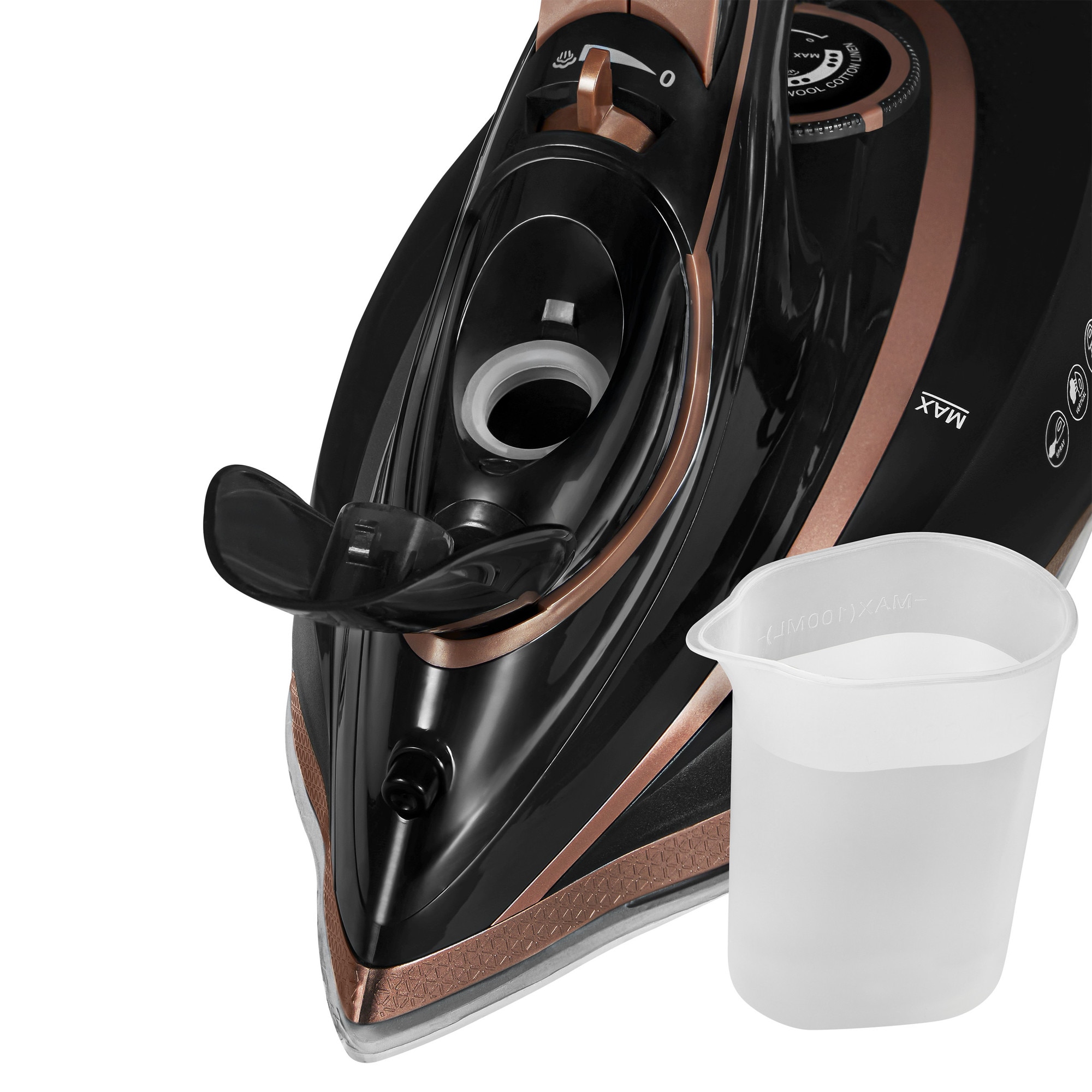 Fier de calcat Zeegma Irone Base Black Gold, 3100 W, Abur variabil 40 g/min, 320 ml, Sistem anti picurare, Functie anticalcar, Aur