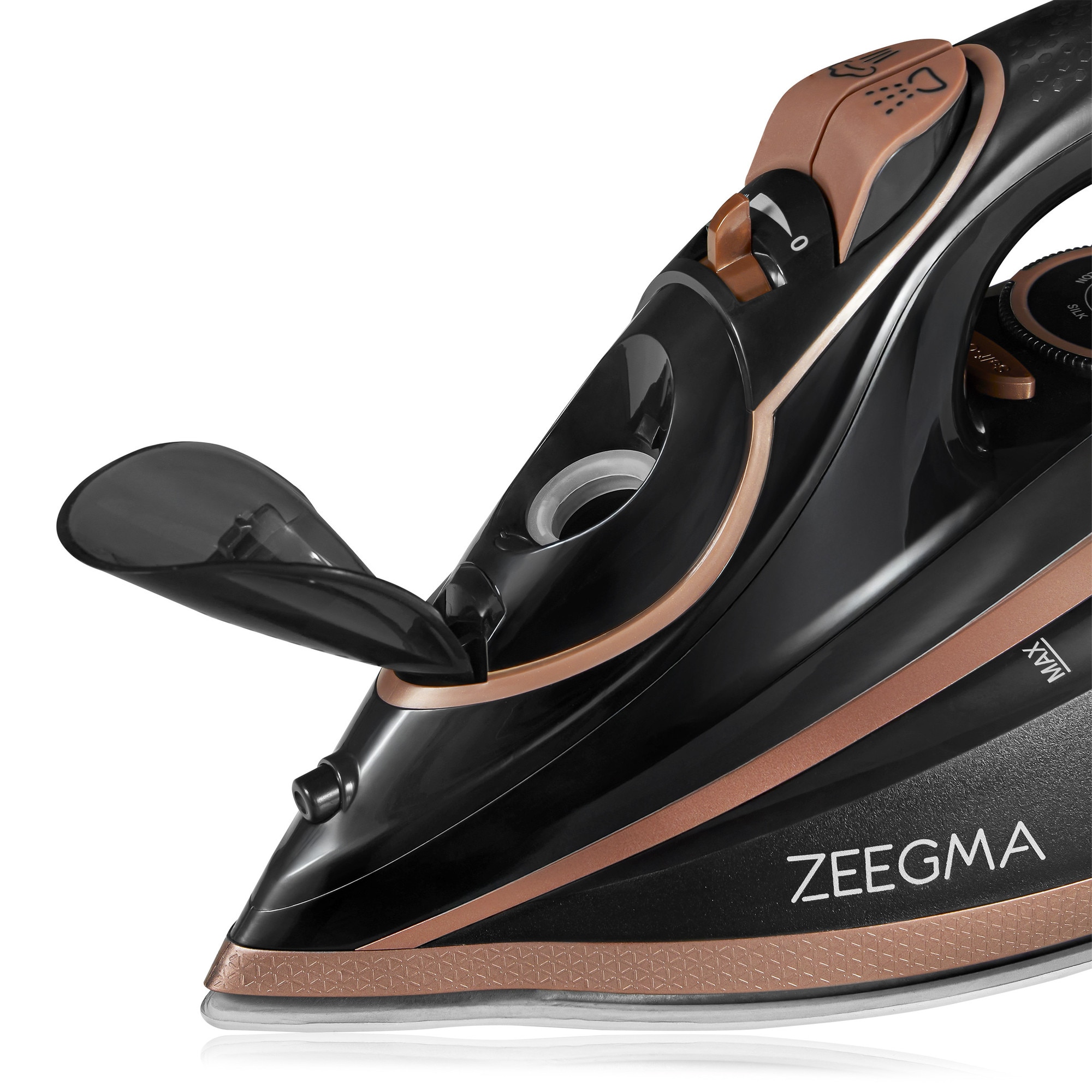 Fier de calcat Zeegma Irone Base Black Gold, 3100 W, Abur variabil 40 g/min, 320 ml, Sistem anti picurare, Functie anticalcar, Aur
