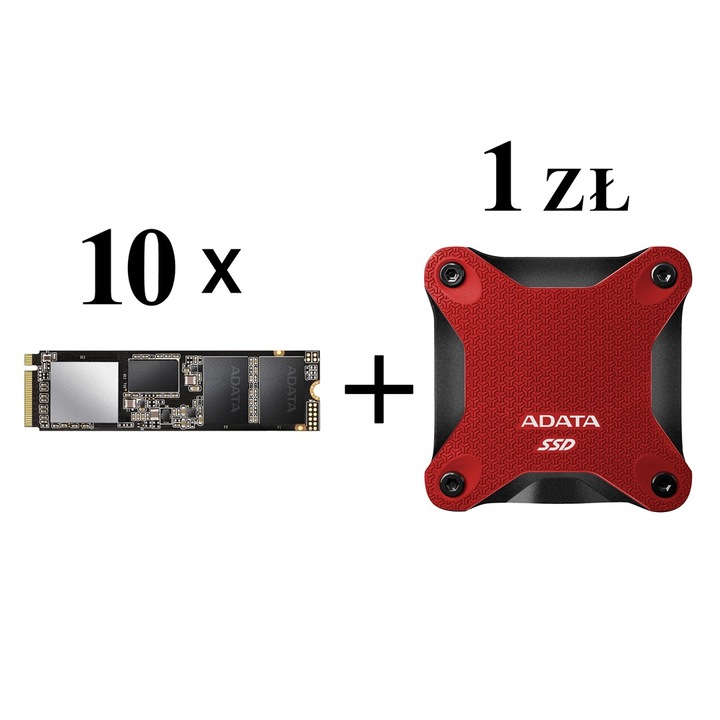 Комплект от 10 x SSD ADATA XPG SX8200 PRO 1TB PCIe 3x4, плюс SSD ADATA SD620 512GB червен