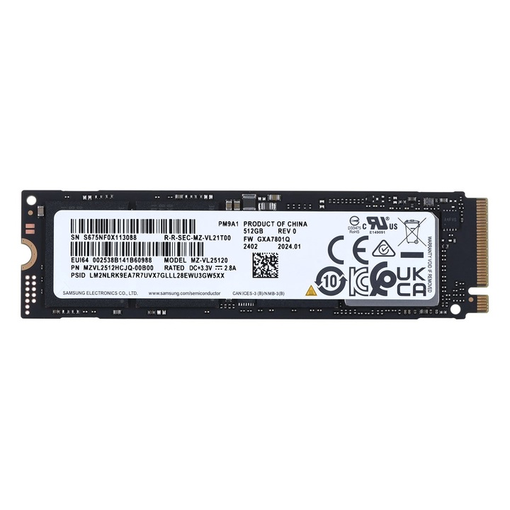 SSD Samsung PM9A1 512GB NVMe M.2 2280, 6900 MB/s четене, 5000 MB/s запис