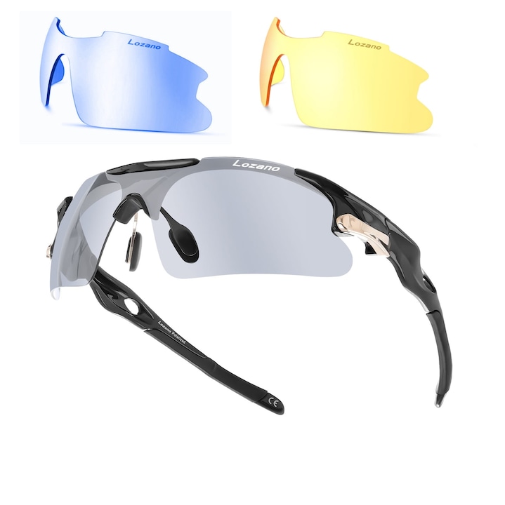 Ochelari sportivi LOZANO LZ-109A, lentile interschimbabile, polaroid, negru mat, dimensiuni 14x4.3cm