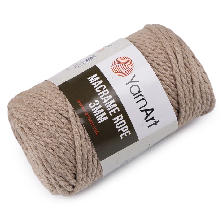 Yarnart makramé zsinór, Pamut, 3 mm, 63 m, Bézs