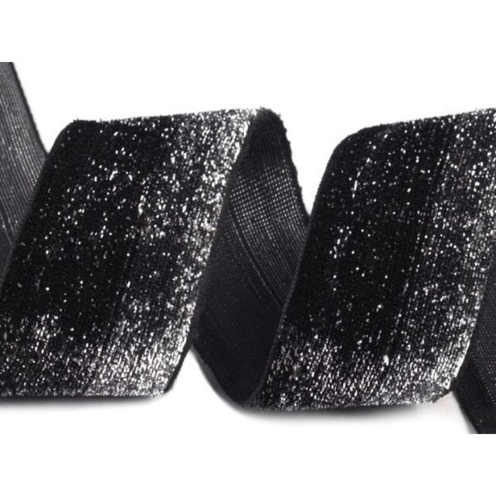 Кадифена панделка с лурекс 40 мм, комплект 22,5 м, черно-сребриста