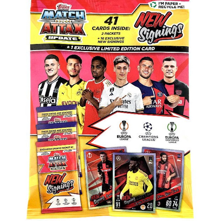 Set Jocuri de societate Topps Champions League Match Attax 2023/24 - Multipack 1, 24 carti, 16 Star Signing, 1 Karta Limitata