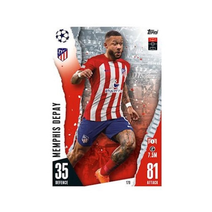 Joc de societate, Match Attax 2023/24, 170 Memphis Depay, Atletico de Madrid, carte de baza