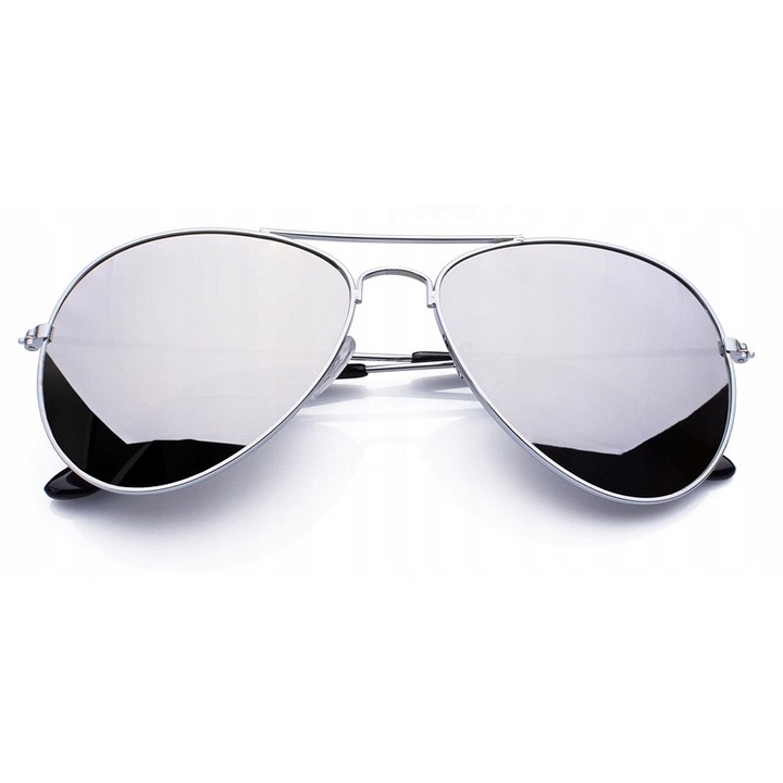 Ochelari de soare Aviatori GANDANO, argintii, lentile reflectorizante, UV 400, dimensiuni 14x5cm