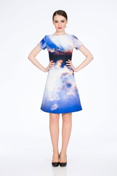 Rochie evazata imprimata digital, Albastru Rochie evazata imprimata digital, Albastru