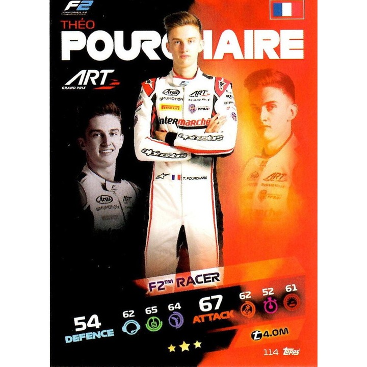 Карта на състезателя от Формула 2 на Turbo Attax 2021 Topps Theo Pourchaire