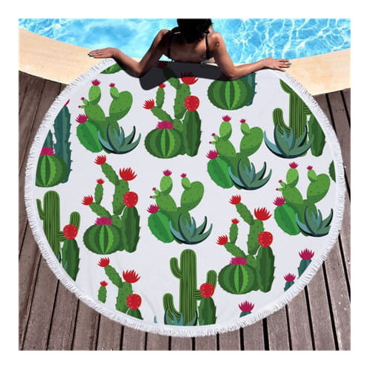 Кръгла плажна кърпа Cotton Market, 150 см, микрофибър, тегло 510 г, цвят кактус