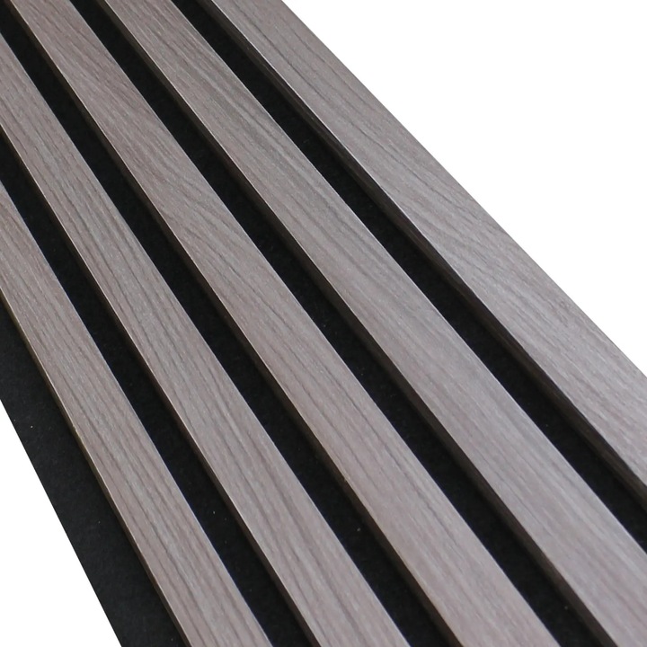 Riflaj Decorativ Tip Panou Acustic Mocha PVC din fetru cu lamele din MDF, negru/mocha, 260cm x 60cm