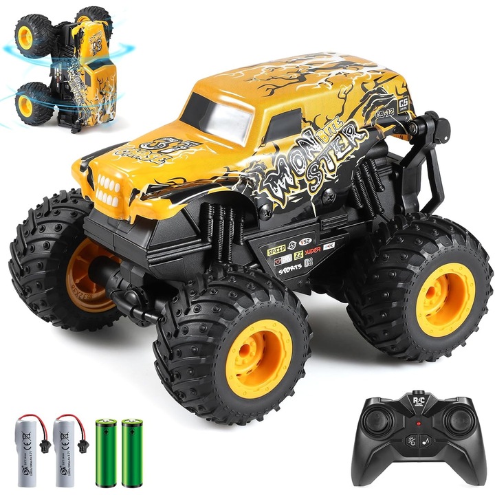 Feicaeesa® RC Monster Truck Villámsárga 6-14 Éves, 3 Színű Lámpák & 360° Ugrások 2.4Ghz - Uniszex Ajándék​