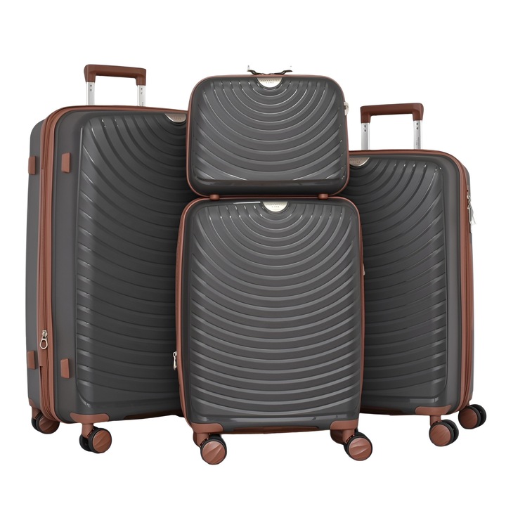 PERFECT++LINE PP 88005 bőrönd szett, bővíthető, 75/49/30 cm, sötétszürke, 4 darabos