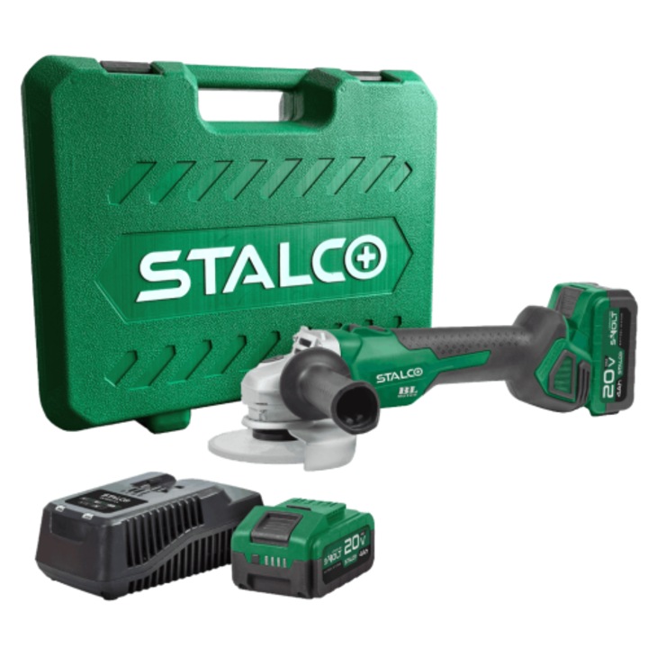 Polizor unghiular Stalco AGS20-125BL, 2 acumulatori 4Ah, 125mm, 20V