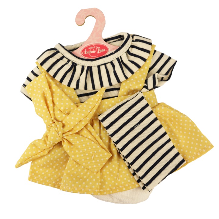 Ruhakészlet Antonio Juan babához 45 cm sárga csíkos és pöttyös
