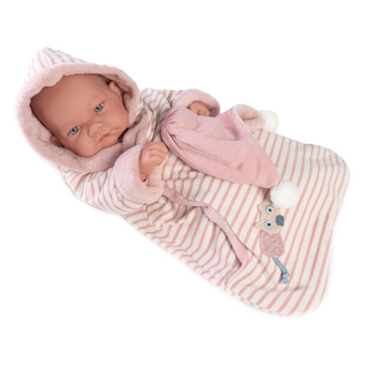Nica babakészlet, Recien Nacida, AntonioJuan 42cm, vinil, rózsaszín hálózsákkal, 3 év feletti gyermekek számára