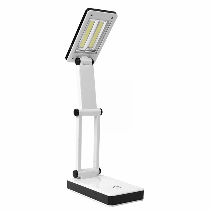 Lampa de birou LED ZYBLSSBB LSM2xh01-BCS7016255, pliabila, 3 niveluri de luminozitate, touch, USB reincarcabila / functioneaza cu 4xAA, alb/negru