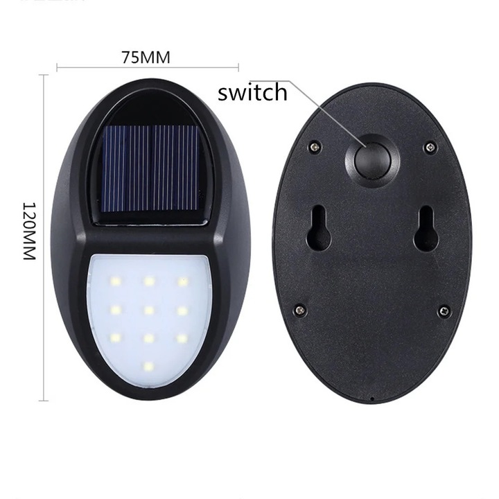 Lampa solara YANYXR, 10 LED, senzor miscare, negru, 19.3x12.6cm