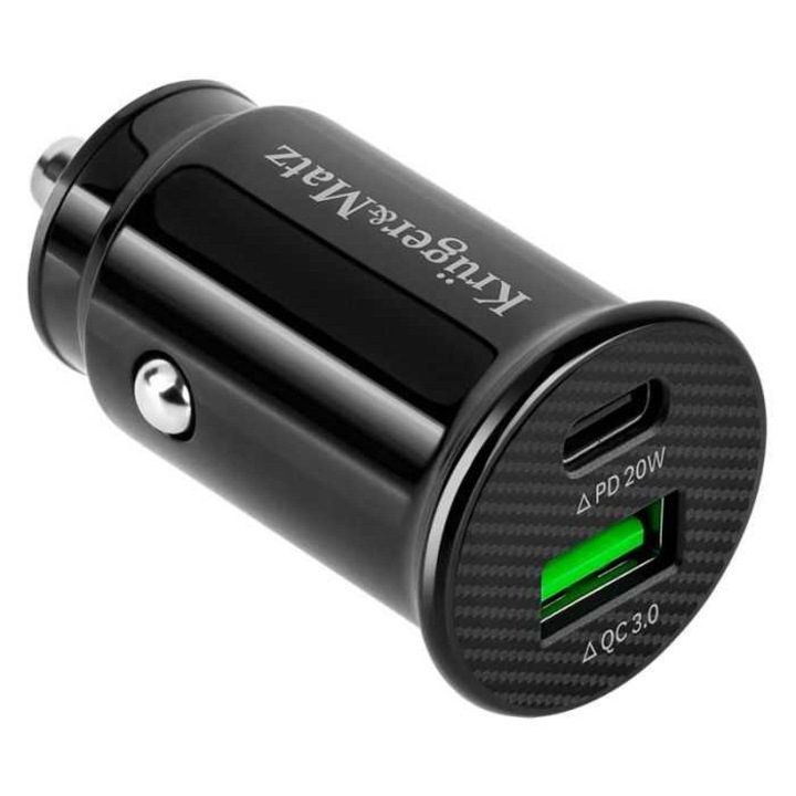 Incarcator auto 12-24VDC bricheta - USB TYPE C + USB 3.1A QC 3.0 PD 20W Kruger&Matz