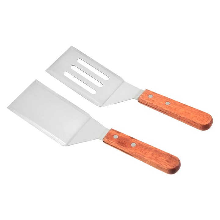 2 db mini rozsdamentes acél spatula fa nyéllel, ezüst, 18x5cm