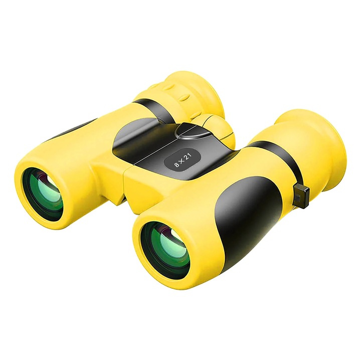Детски бинокъл 8x12 мм, регулируем, удароустойчив, жълт, размери 10.8x9.6 см