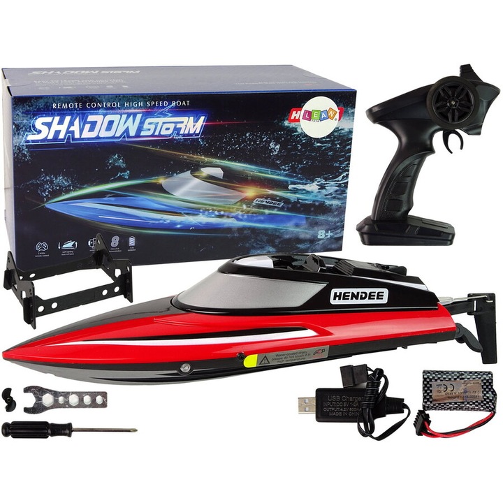 Barcă cu motor telecomandată R/C LEAN TOYS, viteză 20-25 KM/H, roșie