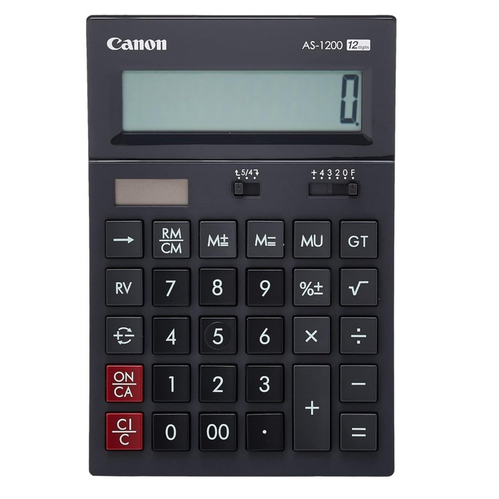 Calculator de birou Canon AS1200, 12 cifre, design ergonomic, alimentare solară, negru, 178x118x37 mm