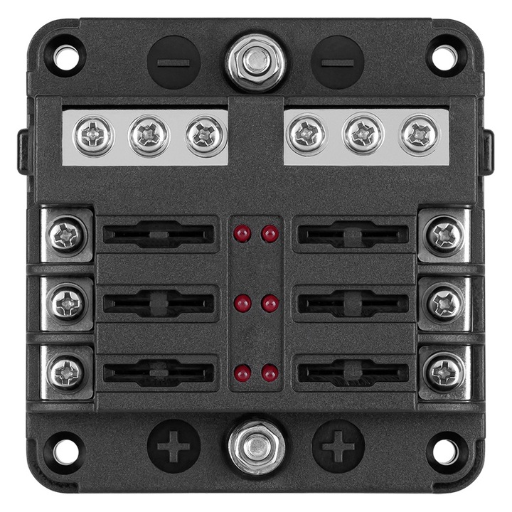 Bloc 6 siguranțe auto 19mm, montare cu șuruburi, tensiune 32V, sarcină 30A