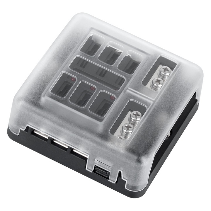 Bloc 6 siguranțe auto 19mm, montare cu șuruburi, tensiune 32V, sarcină 30A