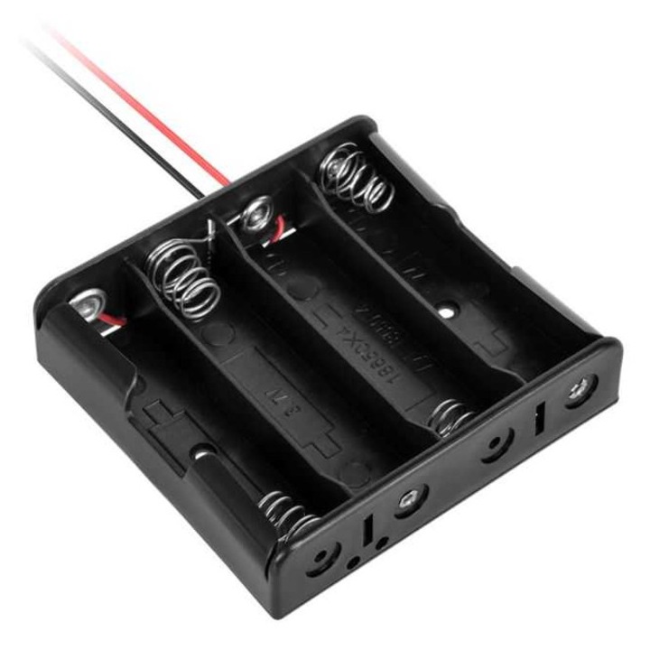 Carcasa suport 4x 18650 soclu cu fire terminale 10cm