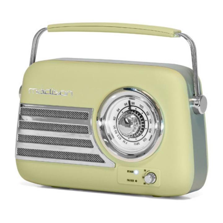 Nostalgia 15 W-os hordozható FM rádió bluetooth/aux funkcióval - olivazöld