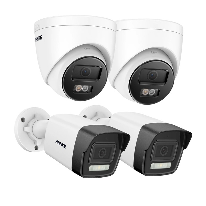Set 4 camere de securitate, Annke, rezolutie 12MP, iluminare dubla inteligenta, grad de protectie IP67