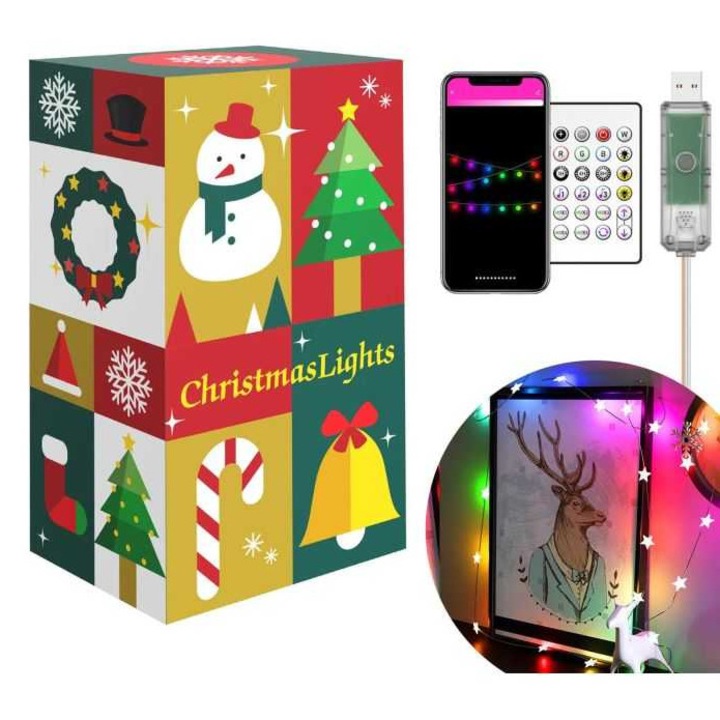 Okos WI-FI csillag alakú USB fényfüzér - 20 LED micro RGBIC RGBIC 16 millió szín 2m bluetooth 5.0 IP55