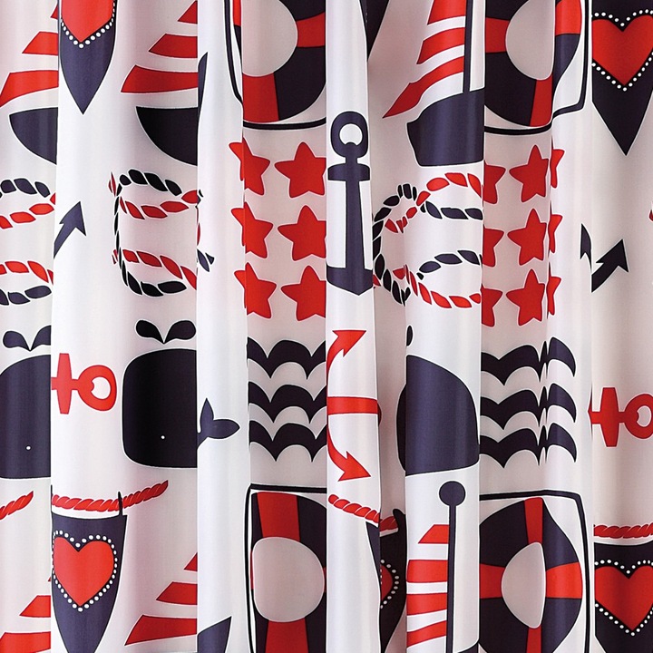 Perdea dus din poliester, 180x200 cm, cu imprimeu cu obiecte marinaresti