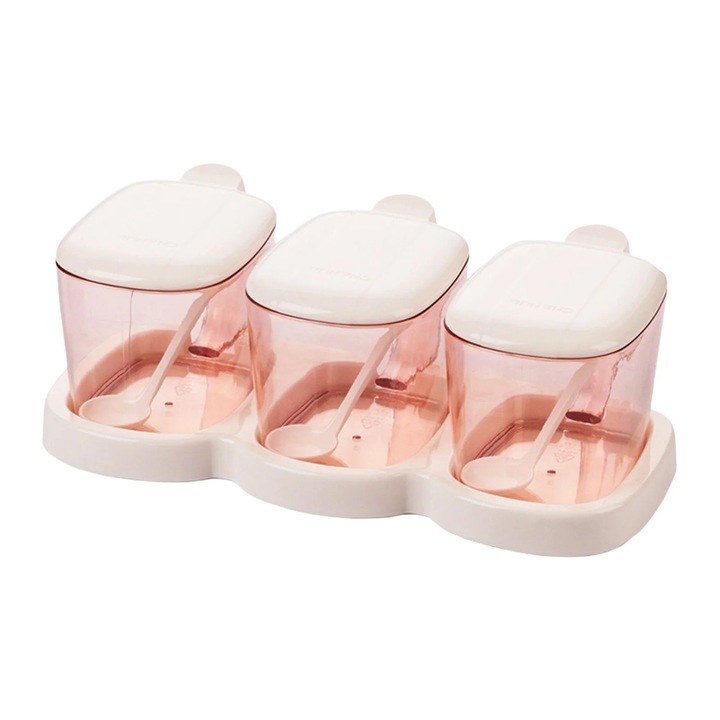 Set cutii condimente YANYXR plastic roz 25.6x12.6x8.9cm cu lingurita