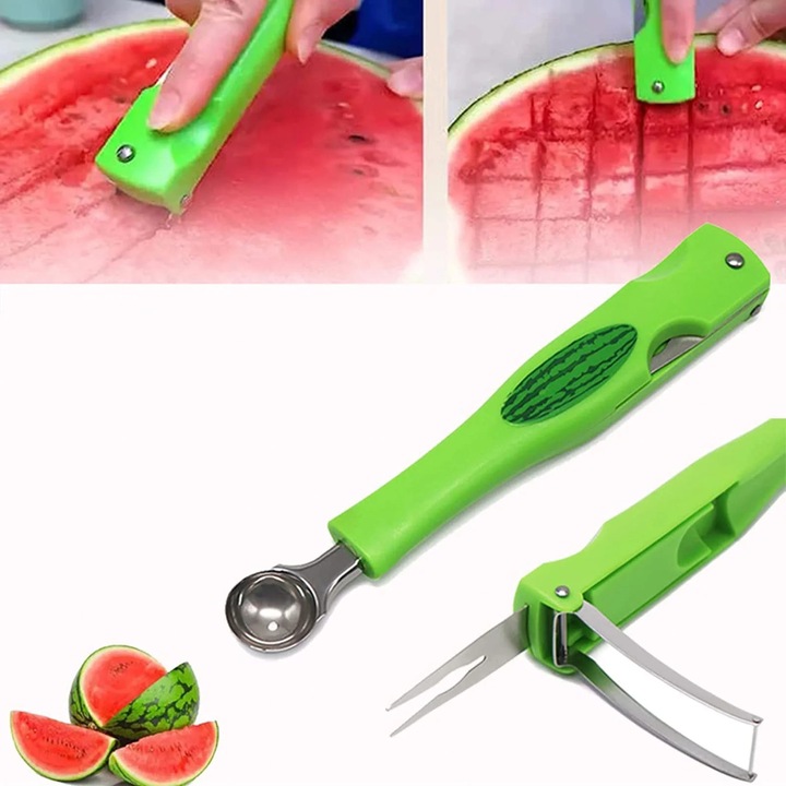 Set 2 ustensile pentru pepene, inox, 22.5x3.5cm, verde