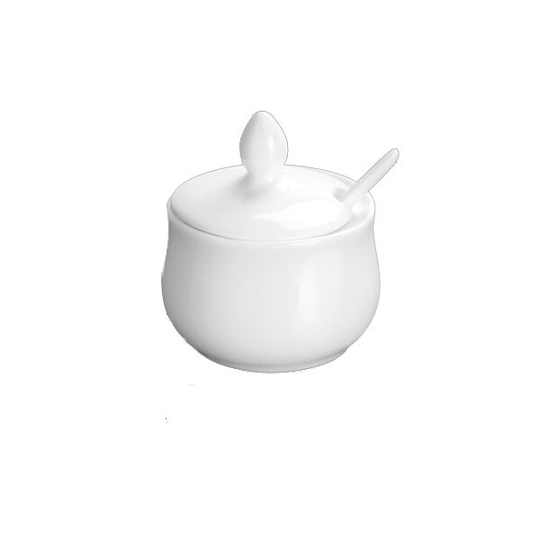 Vas mustar cu lingurita, Wilmax, portelan, 130 ml