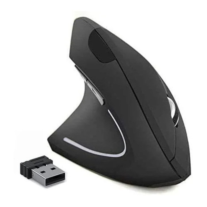Ергономична вертикална мишка за левичари, безжична, 800/1200/1600 DPI, черна, размери 5x3x2.5 инча