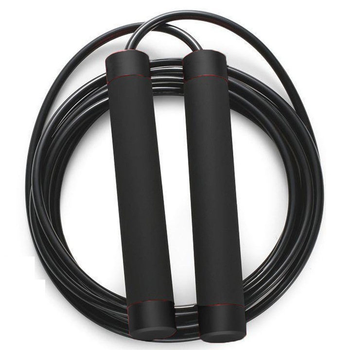 Coarda de sarit - rotatie 360 de grade, reglabila, fara incurcaturi - pentru CrossFit, antrenamente de fitness (negru, coarda PU)